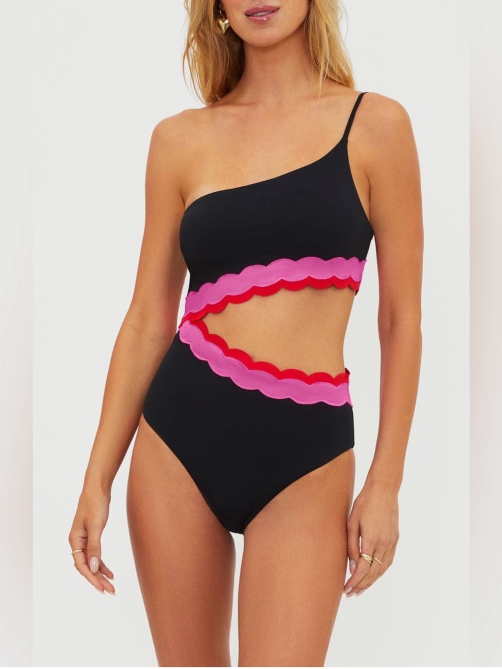 Beach Riot Liora Scallop Cutout One Piece Swimsuit Black Pink Size S NWOT